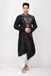 Buy_Arihant Rai Sinha_Black Fancy Jacquard Art Silk Asymmetric Kurta Set _at_Aza_Fashions