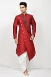 Buy_Arihant Rai Sinha_Red Fancy Jacquard Art Silk Asymmetric Kurta Set _at_Aza_Fashions