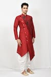 Arihant Rai Sinha_Red Fancy Jacquard Art Silk Asymmetric Kurta Set _Online_at_Aza_Fashions