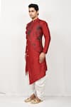 Buy_Arihant Rai Sinha_Red Fancy Jacquard Art Silk Asymmetric Kurta Set _Online_at_Aza_Fashions