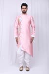 Aryavir Malhotra_Pink Art Silk Printed Abstract Asymmetric Kurta And Cowl Pant_Online_at_Aza_Fashions