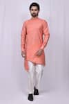 Buy_Khwaab by Sanjana Lakhani_Pink Art Silk Jacquard Asymmetric Kurta Set_at_Aza_Fashions
