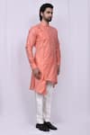 Khwaab by Sanjana Lakhani_Pink Art Silk Jacquard Asymmetric Kurta Set_Online_at_Aza_Fashions