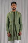 Buy_Punit Arora_Green Cotton Silk Embroidered Bundi And Kurta Set _Online_at_Aza_Fashions