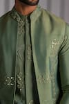 Punit Arora_Green Cotton Silk Embroidered Bundi And Kurta Set _at_Aza_Fashions