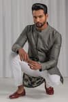 Punit Arora_Grey Cotton Silk Embroidered Kurta And Pant Set _Online_at_Aza_Fashions