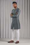 Punit Arora_Grey Cotton Silk Embroidered Kurta And Pant Set _Online_at_Aza_Fashions