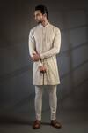 Punit Arora_Peach Cotton , Muga Embroidered Bundi And Kurta Set _Online_at_Aza_Fashions