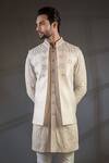 Buy_Punit Arora_Peach Cotton , Muga Embroidered Bundi And Kurta Set _Online_at_Aza_Fashions