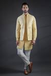 Buy_Punit Arora_Yellow Cotton , Muga Embroidered Bundi And Kurta Set _at_Aza_Fashions