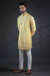 Shop_Punit Arora_Yellow Cotton , Muga Embroidered Bundi And Kurta Set _at_Aza_Fashions