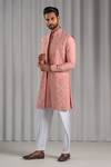 Punit Arora_Peach Cotton Silk Embroidered Bundi And Kurta Set _Online_at_Aza_Fashions