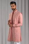 Buy_Punit Arora_Peach Cotton Silk Embroidered Bundi And Kurta Set _Online_at_Aza_Fashions