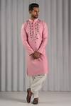 Shop_Punit Arora_Pink Silk Embroidered Kurta Set _at_Aza_Fashions