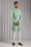 Shop_Punit Arora_Green Cotton Silk Embroidered Kurta Set _at_Aza_Fashions