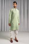 Shop_Punit Arora_Green Cotton Silk Embroidered Kurta Set _at_Aza_Fashions