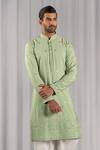 Buy_Punit Arora_Green Cotton Silk Embroidered Kurta Set _Online_at_Aza_Fashions
