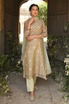 Buy_KARAJ JAIPUR_Green Kurta Chanderi Pant Cotton Dupatta Kota Doriya Printed Set _at_Aza_Fashions