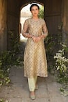 Buy_KARAJ JAIPUR_Green Kurta Chanderi Pant Cotton Dupatta Kota Doriya Printed Set _Online_at_Aza_Fashions