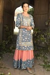 Buy_Karaj Jaipur_Blue Cotton, Kota Doria Round Printed Kurta Set _Online_at_Aza_Fashions