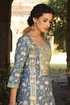 Karaj Jaipur_Blue Cotton, Kota Doria Round Printed Kurta Set _at_Aza_Fashions