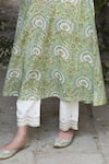 Shop_Karaj Jaipur_Green Kurta Chanderi Pant Cotton Dupatta Kota Doriya Printed Set_Online_at_Aza_Fashions