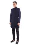 Buy_Kunal Rawal_Blue Suiting Embroidered Longline Nehru Jacket _Online_at_Aza_Fashions