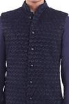 Kunal Rawal_Blue Suiting Embroidered Longline Nehru Jacket _at_Aza_Fashions