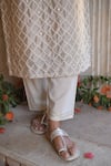 Shop_KARAJ JAIPUR_Beige Kurta And Dupatta Chanderi Pant Cotton Embroidery Round Set _Online_at_Aza_Fashions