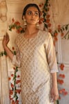 KARAJ JAIPUR_Beige Kurta And Dupatta Chanderi Pant Cotton Embroidery Round Set _at_Aza_Fashions