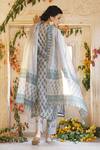 Shop_Karaj Jaipur_Grey Kurta And Dupatta Chanderi Pant Cotton Printed V Neck Set_at_Aza_Fashions
