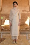 Shop_KARAJ JAIPUR_White Kurta: Chanderi; Pant: Cotton; Dupatta: Kota Doriya Set For Women_at_Aza_Fashions