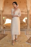 KARAJ JAIPUR_White Kurta Chanderi Pant Cotton Dupatta Kota Doriya Set _Online_at_Aza_Fashions