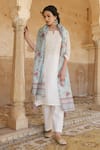 Buy_KARAJ JAIPUR_White Kurta And Dupatta Chanderi Pant Cotton Embroidery Round Set _at_Aza_Fashions