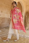 Buy_KARAJ JAIPUR_White Kurta And Dupatta Chanderi Pant Cotton Printed Round Embroidered Set _Online_at_Aza_Fashions