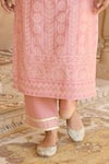 Shop_KARAJ JAIPUR_Pink Kurta Chanderi Pant Cotton Dupatta Kota Doriya Embroidery Round Set _Online_at_Aza_Fashions