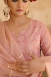 KARAJ JAIPUR_Pink Kurta Chanderi Pant Cotton Dupatta Kota Doriya Embroidery Round Set _at_Aza_Fashions