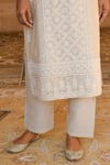 KARAJ JAIPUR_White Kurta Chanderi Embroidered Lucknowi Notched Straight Set _Online_at_Aza_Fashions