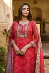 Shop_Karaj Jaipur_Red Kurta Chanderi Embroidered Sequin Work Notched Set_Online_at_Aza_Fashions