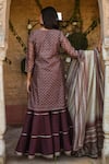 Shop_KARAJ JAIPUR_Brown Kurta Chanderi Printed Floral Round Sharara Set _at_Aza_Fashions