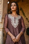 KARAJ JAIPUR_Brown Kurta Chanderi Printed Floral Round Sharara Set _at_Aza_Fashions