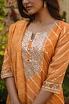 Shop_KARAJ JAIPUR_Orange Kurta Chanderi Printed Leheriya Notched Set _Online_at_Aza_Fashions