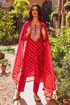 Karaj Jaipur_Pink Kurta Chanderi Printed Leheriya Round Set_Online_at_Aza_Fashions