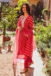 Buy_Karaj Jaipur_Pink Kurta Chanderi Printed Leheriya Round Set_Online_at_Aza_Fashions