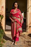 Karaj Jaipur_Pink Kurta Chanderi Printed Stripe Round Set_Online_at_Aza_Fashions