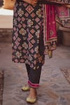 KARAJ JAIPUR_Grey Kurta Chanderi Printed Floral Notched Set _at_Aza_Fashions