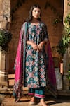 Buy_KARAJ JAIPUR_Green Kurta Chanderi Printed Floral Notched Set _at_Aza_Fashions