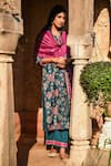 KARAJ JAIPUR_Green Kurta Chanderi Printed Floral Notched Set _Online_at_Aza_Fashions