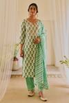 Karaj Jaipur_Green Floral Print Kurta Set_Online_at_Aza_Fashions