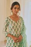 Karaj Jaipur_Green Floral Print Kurta Set_at_Aza_Fashions